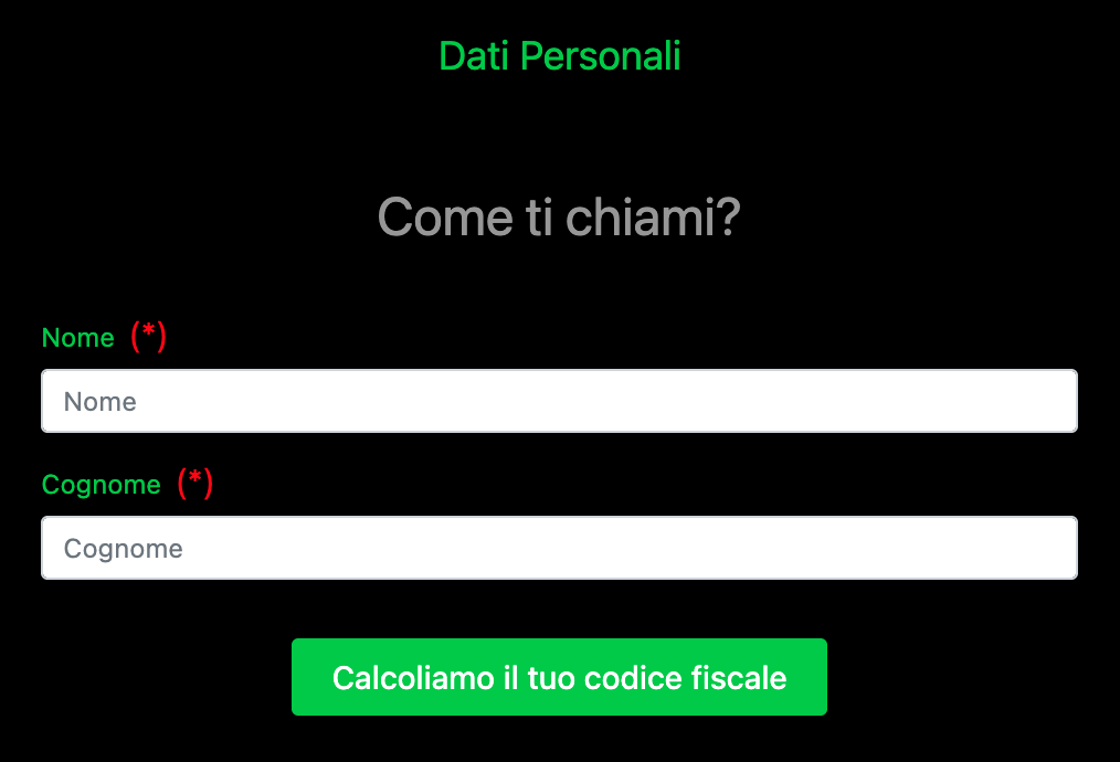 Schermata illustrativa: dati anagrafici