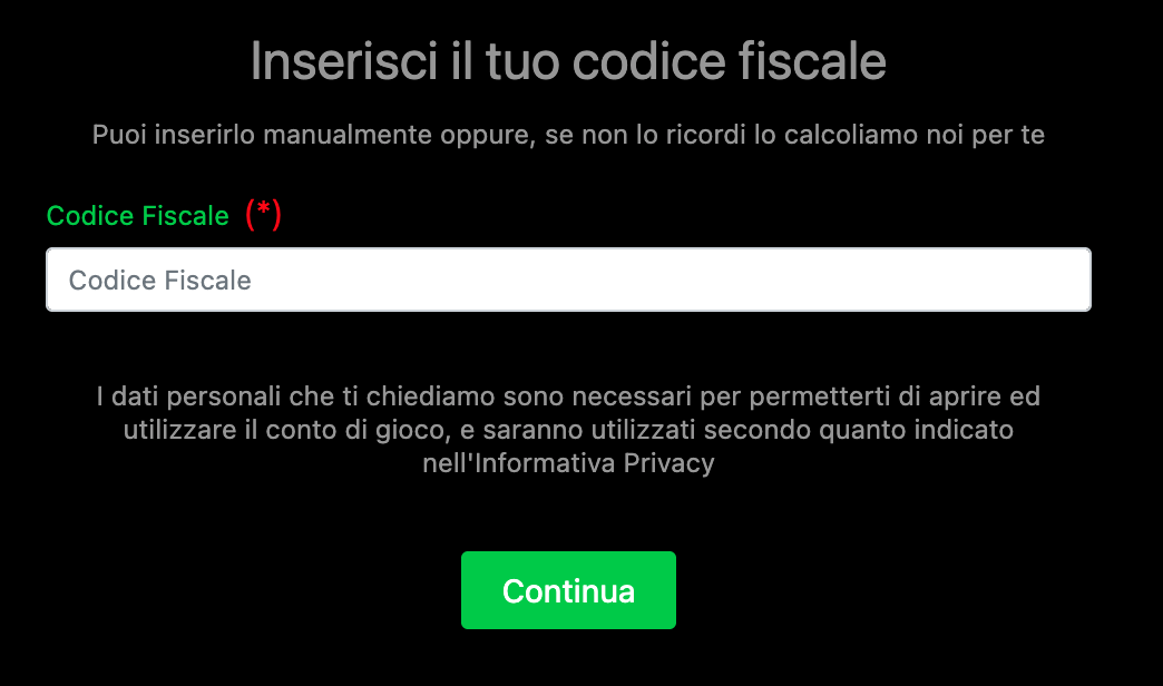 Schermata illustrativa: codice fiscale